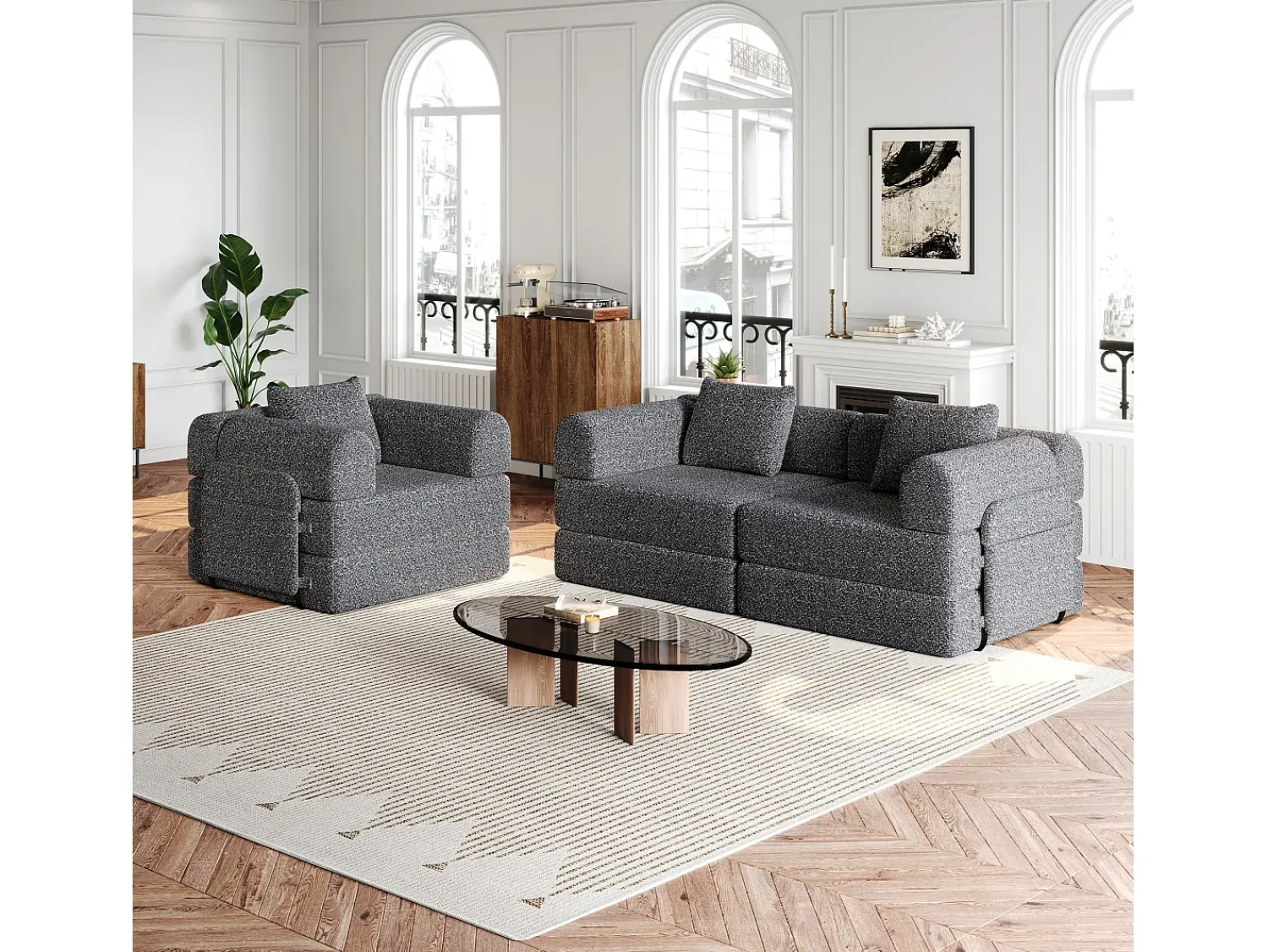 Best Hauss Spole Sofá-cama de 3 lugares com conversão rápida em tecido chenille - Várias combinações Cinzento