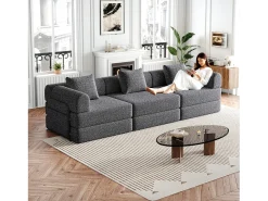 Best Hauss Spole Sofá-cama de 3 lugares com conversão rápida em tecido chenille - Várias combinações Cinzento