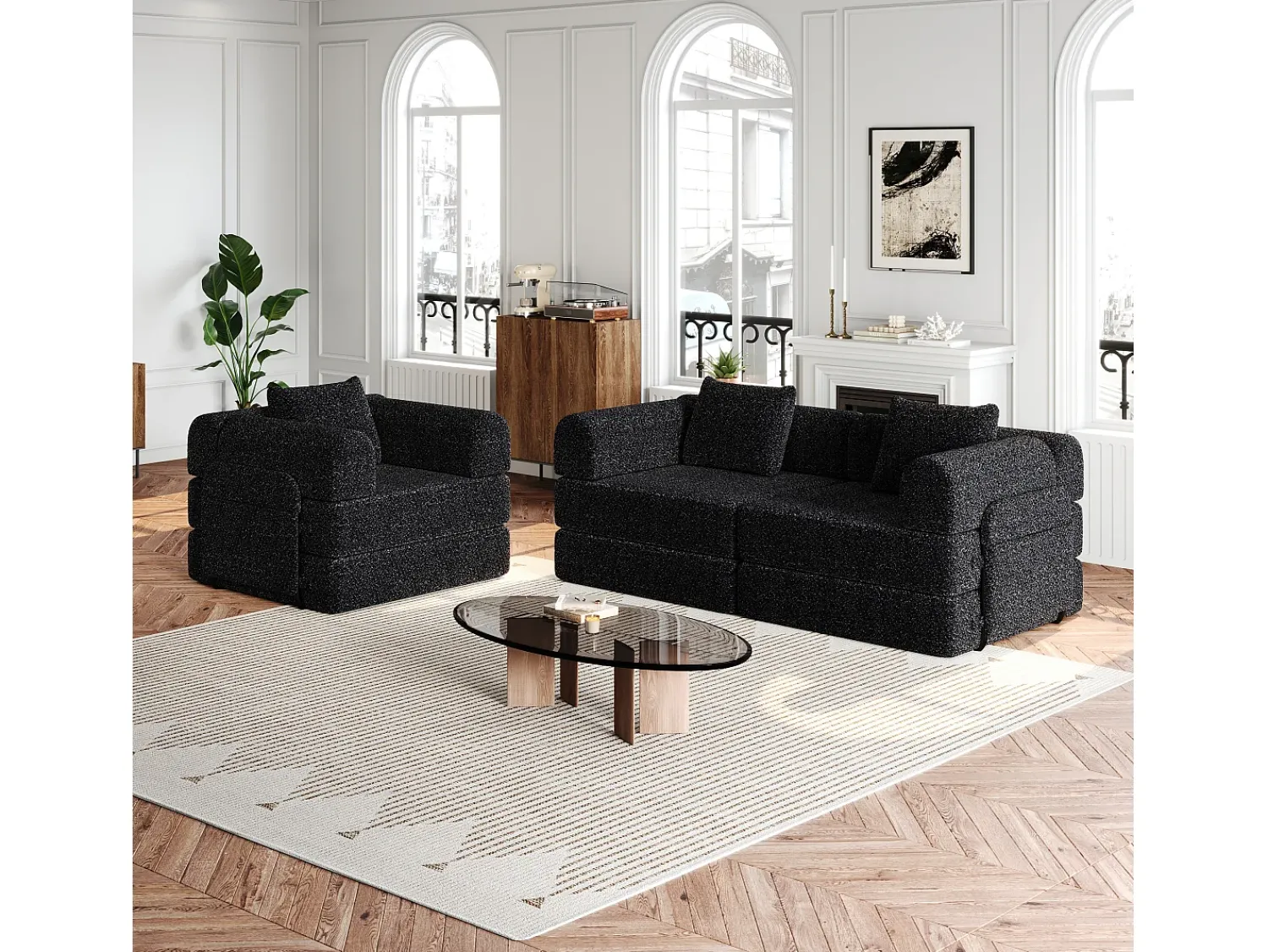 Hauss Spole Sofá-cama de 3 lugares com conversão rápida em tecido chenille - Várias combinações^ Sofá
