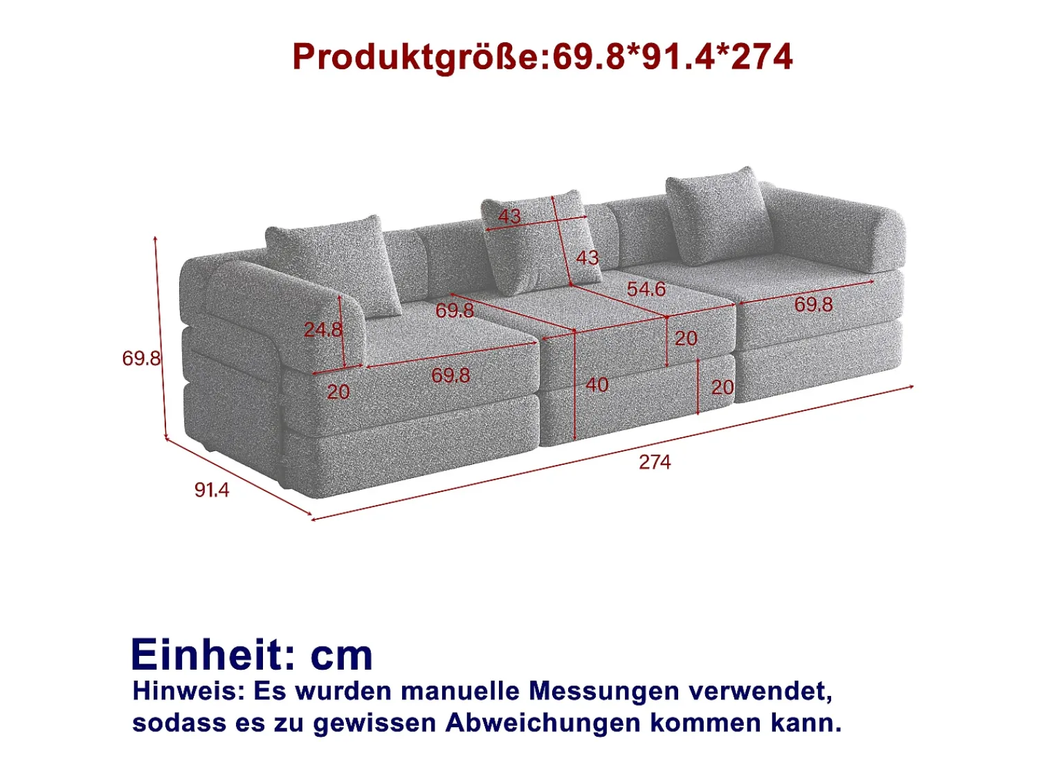 Hauss Spole Sofá-cama de 3 lugares com conversão rápida em tecido chenille - Várias combinações^ Sofá