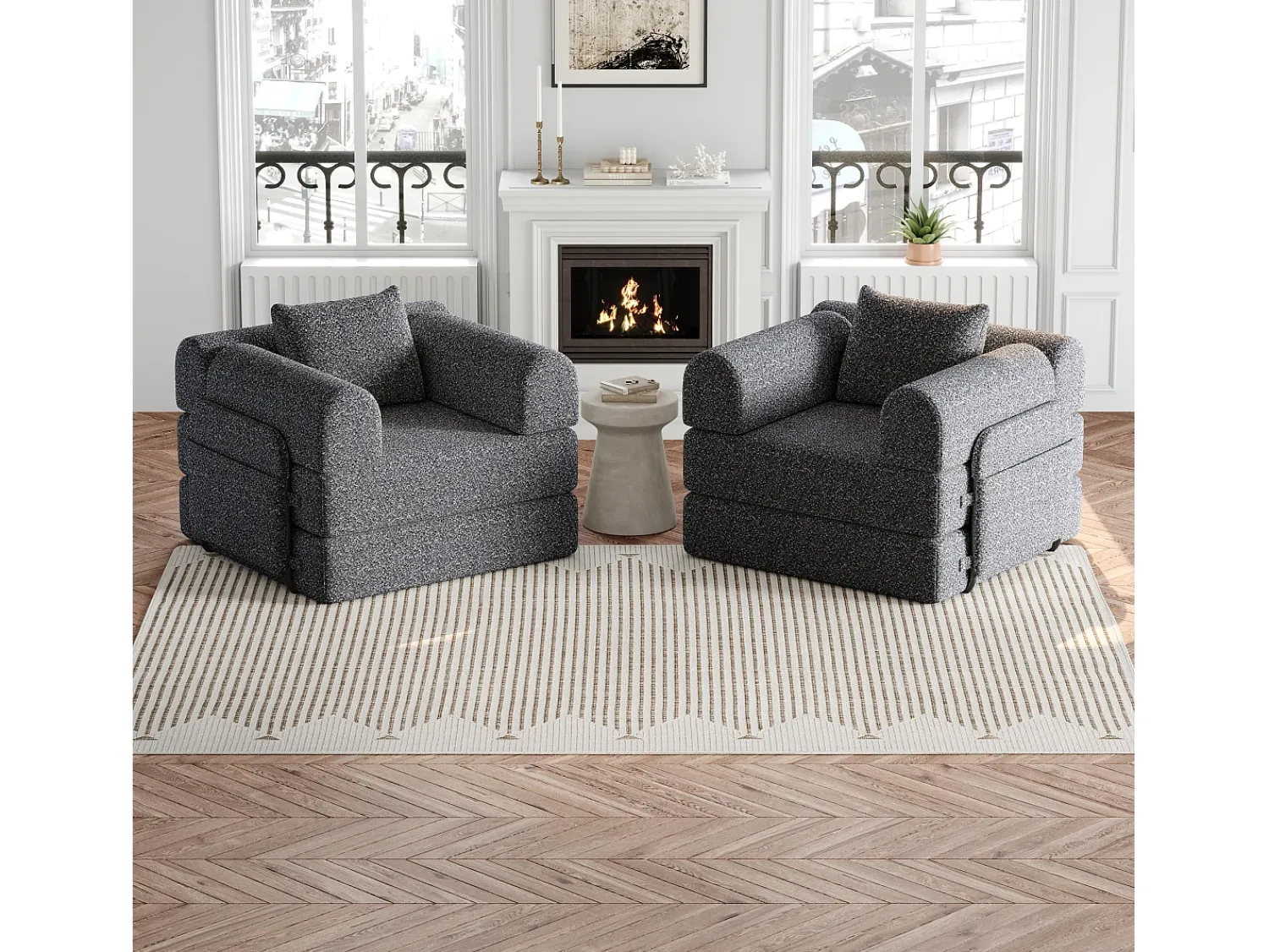 Sofá*Hauss Spole Sofá-cama de 2 lugares com conversão rápida em tecido chenille - Várias combinações Cinzento