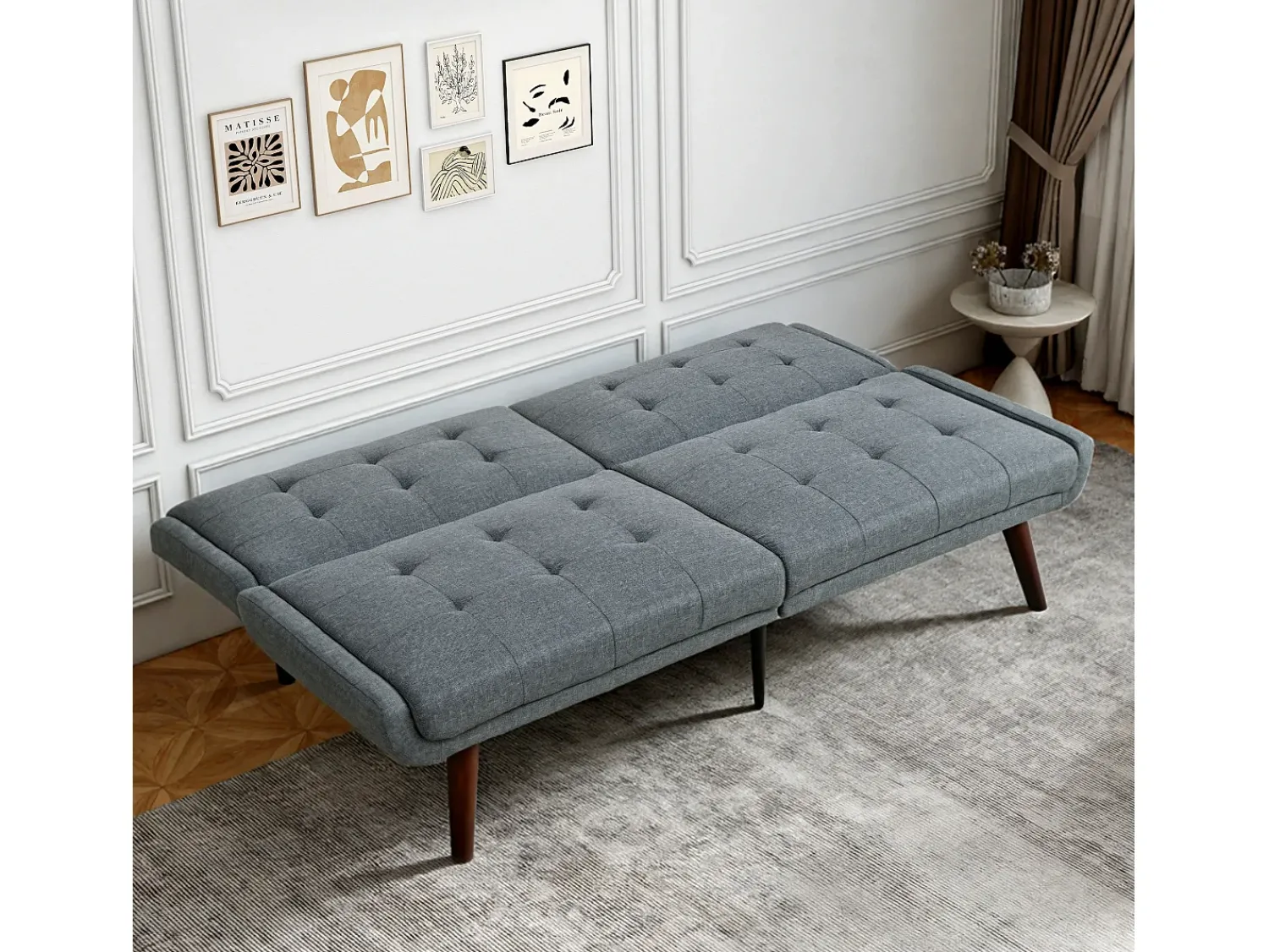 Sofá|Hauss Spole Sofá-cama de 2 lugares com conversão rápida - Encosto reclinável em 5 posições - Tecido de linho Cinzento