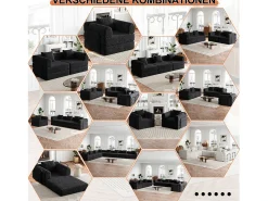 Sofá|Hauss Spole Sofá-cama de 2 lugares com conversão rápida em tecido chenille - Várias combinações Preto