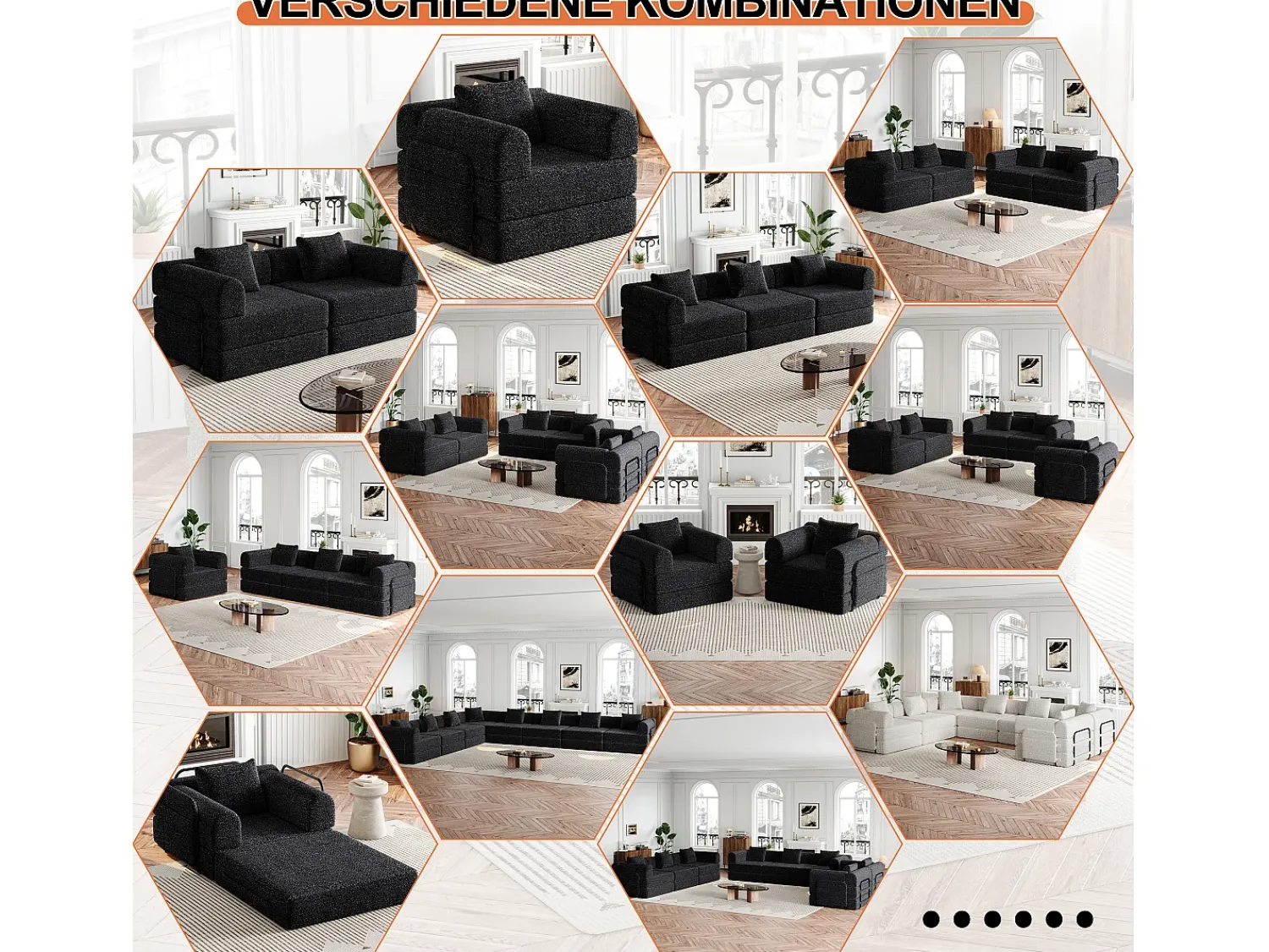 Sofá|Hauss Spole Sofá-cama de 2 lugares com conversão rápida em tecido chenille - Várias combinações Preto
