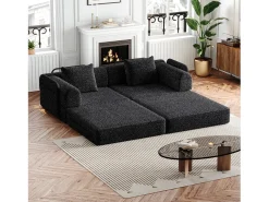 Sofá|Hauss Spole Sofá-cama de 2 lugares com conversão rápida em tecido chenille - Várias combinações Preto