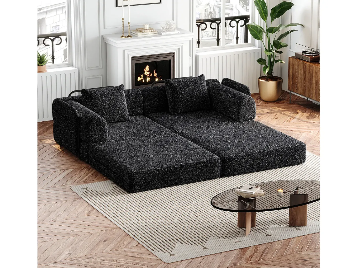 Sofá|Hauss Spole Sofá-cama de 2 lugares com conversão rápida em tecido chenille - Várias combinações Preto