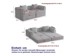 Sofá|Hauss Spole Sofá-cama de 2 lugares com conversão rápida em tecido chenille - Várias combinações Preto