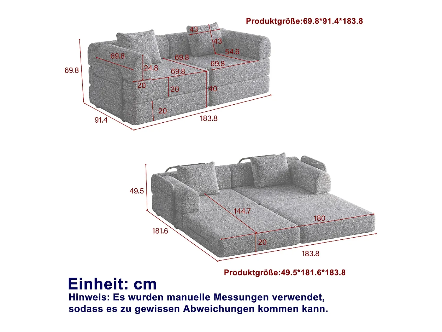 Sofá|Hauss Spole Sofá-cama de 2 lugares com conversão rápida em tecido chenille - Várias combinações Preto