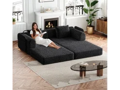 Sofá|Hauss Spole Sofá-cama de 2 lugares com conversão rápida em tecido chenille - Várias combinações Preto