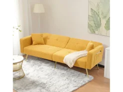 Merax Sofá-cama de 2 lugares com mecanismo click-clack em tecido Sherpa - 175 x 64 x 72 cm - Pés dourados -^ Sofá
