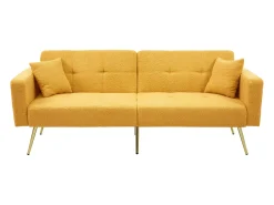 Merax Sofá-cama de 2 lugares com mecanismo click-clack em tecido Sherpa - 175 x 64 x 72 cm - Pés dourados -^ Sofá
