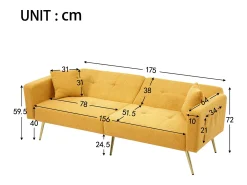 Merax Sofá-cama de 2 lugares com mecanismo click-clack em tecido Sherpa - 175 x 64 x 72 cm - Pés dourados -^ Sofá