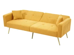Merax Sofá-cama de 2 lugares com mecanismo click-clack em tecido Sherpa - 175 x 64 x 72 cm - Pés dourados -^ Sofá