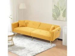 Merax Sofá-cama de 2 lugares com mecanismo click-clack em tecido Sherpa - 175 x 64 x 72 cm - Pés dourados -^ Sofá