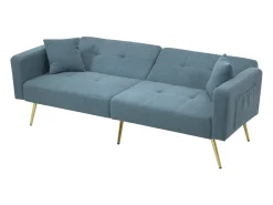Sofá|Merax Sofá-cama de 2 lugares com mecanismo click-clack em tecido Sherpa - 175 x 64 x 72 cm - Pés dourados - Azul