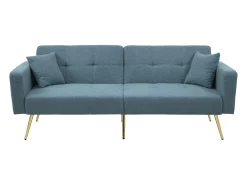 Sofá|Merax Sofá-cama de 2 lugares com mecanismo click-clack em tecido Sherpa - 175 x 64 x 72 cm - Pés dourados - Azul