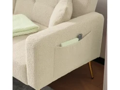 Sofá*Merax Sofá-cama de 2 lugares com mecanismo click-clack em tecido Sherpa - 175 x 64 x 72 cm - Pés dourados - Bege
