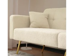 Sofá*Merax Sofá-cama de 2 lugares com mecanismo click-clack em tecido Sherpa - 175 x 64 x 72 cm - Pés dourados - Bege