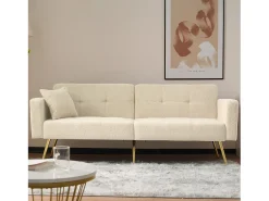 Sofá*Merax Sofá-cama de 2 lugares com mecanismo click-clack em tecido Sherpa - 175 x 64 x 72 cm - Pés dourados - Bege