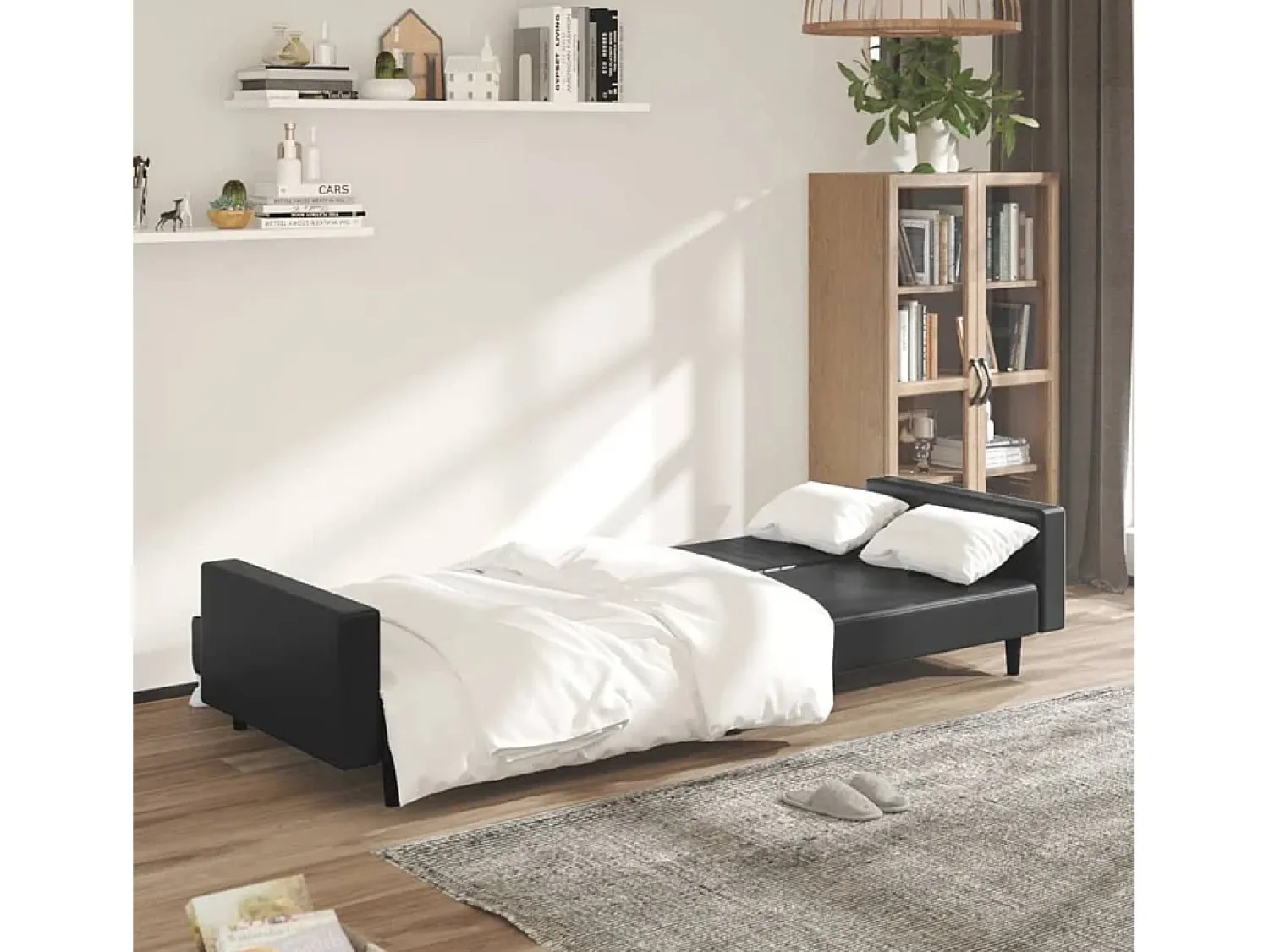 Sofá| Sofá-cama de 2 lugares couro artificial PT661277 Preto