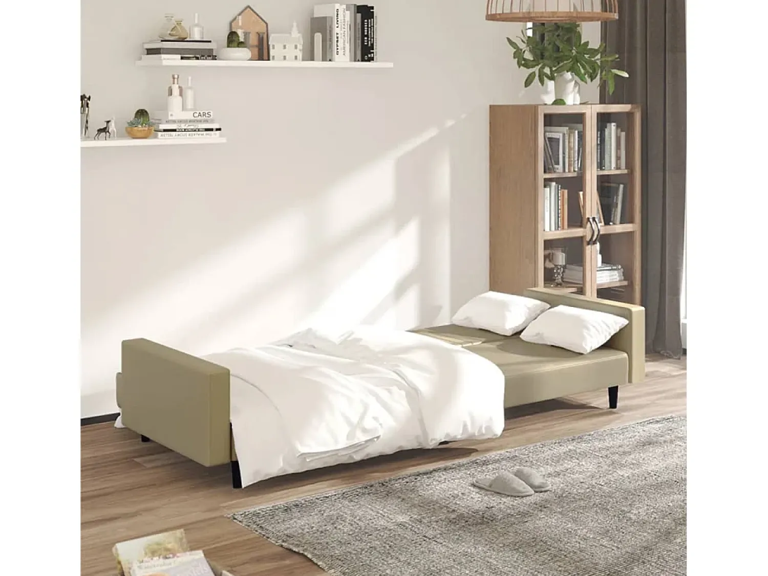 Sofá-cama de 2 lugares couro artificial cappuccino PT552364^ Sofá