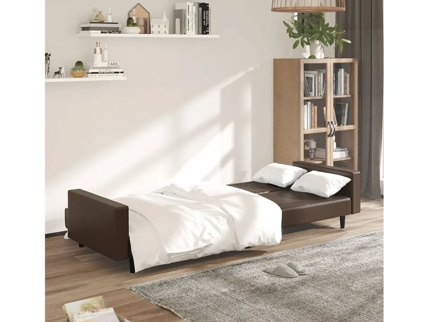 Discount Sofá-cama de 2 lugares couro artificial PT422595 Castanho