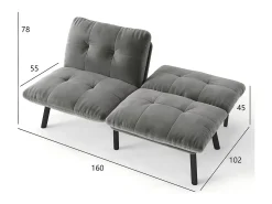 Discount Hauss Spole Sofá-cama de 2 lugares em , veludo e metal, com pés pretos. Cinzento