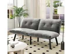 Discount Hauss Spole Sofá-cama de 2 lugares em , veludo e metal, com pés pretos. Cinzento