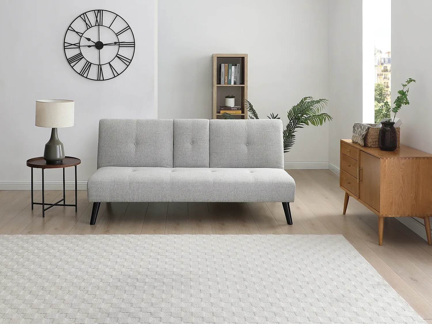 Sofá|Vente-unique Sofá-cama de 3 lugares em tecido cinza claro com mesa CLOSIPA Cinzento claro