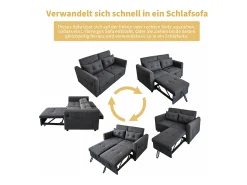 Merax Sofá-cama de 2 lugares em tecido de linho com encosto ajustável e porta USB, sofá-cama - 142 x 85 x 83 cm - Função Sleep - Cinza Cinzento