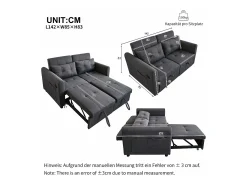 Merax Sofá-cama de 2 lugares em tecido de linho com encosto ajustável e porta USB, sofá-cama - 142 x 85 x 83 cm - Função Sleep - Cinza Cinzento
