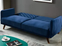 Vente-unique Sofá-cama de 3 lugares em veludo azul JORIS^ Sofá
