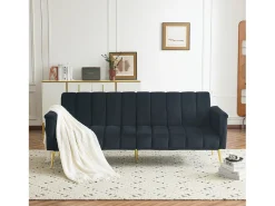Merax Sofá-cama de 2 lugares em veludo - 183 x 76 x 75 cm - Pés de metal dourado -^ Sofá
