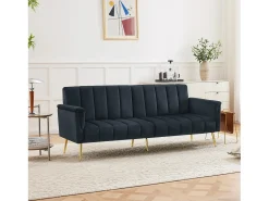 Merax Sofá-cama de 2 lugares em veludo - 183 x 76 x 75 cm - Pés de metal dourado -^ Sofá