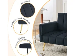 Merax Sofá-cama de 2 lugares em veludo - 183 x 76 x 75 cm - Pés de metal dourado -^ Sofá