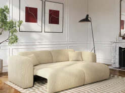 Sofá|Maison Céphy Sofá-cama de 4 lugares em veludo cotelê de nervuras finas POGNI da Bege