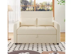 Sofá*Merax Sofá-cama de 2 lugares, sofá-cama dobrável em tecido de linho - 127 x 75 x 94 cm - com função dormir - Bege