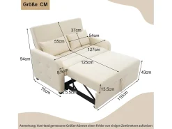 Sofá*Merax Sofá-cama de 2 lugares, sofá-cama dobrável em tecido de linho - 127 x 75 x 94 cm - com função dormir - Bege