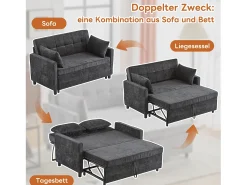 Sofá|Merax Sofá-cama de 2 lugares, sofá-cama dobrável em tecido chenille - 142 x 79/174 x 85 cm - com função sleep e encosto ajustável - Preto