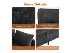 Sofá|Merax Sofá-cama de 2 lugares, sofá-cama dobrável em tecido chenille - 142 x 79/174 x 85 cm - com função sleep e encosto ajustável - Preto