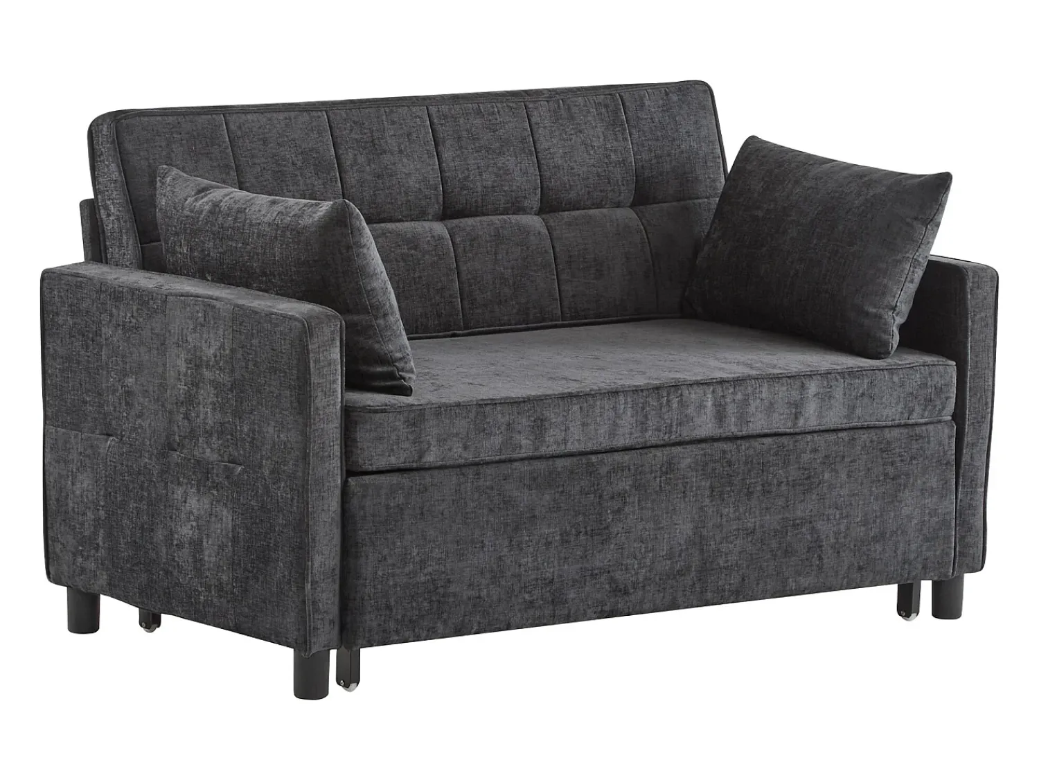 Sofá|Merax Sofá-cama de 2 lugares, sofá-cama dobrável em tecido chenille - 142 x 79/174 x 85 cm - com função sleep e encosto ajustável - Preto