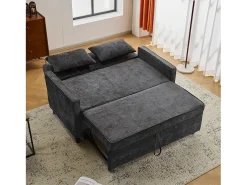 Sofá|Merax Sofá-cama de 2 lugares, sofá-cama dobrável em tecido chenille - 142 x 79/174 x 85 cm - com função sleep e encosto ajustável - Preto