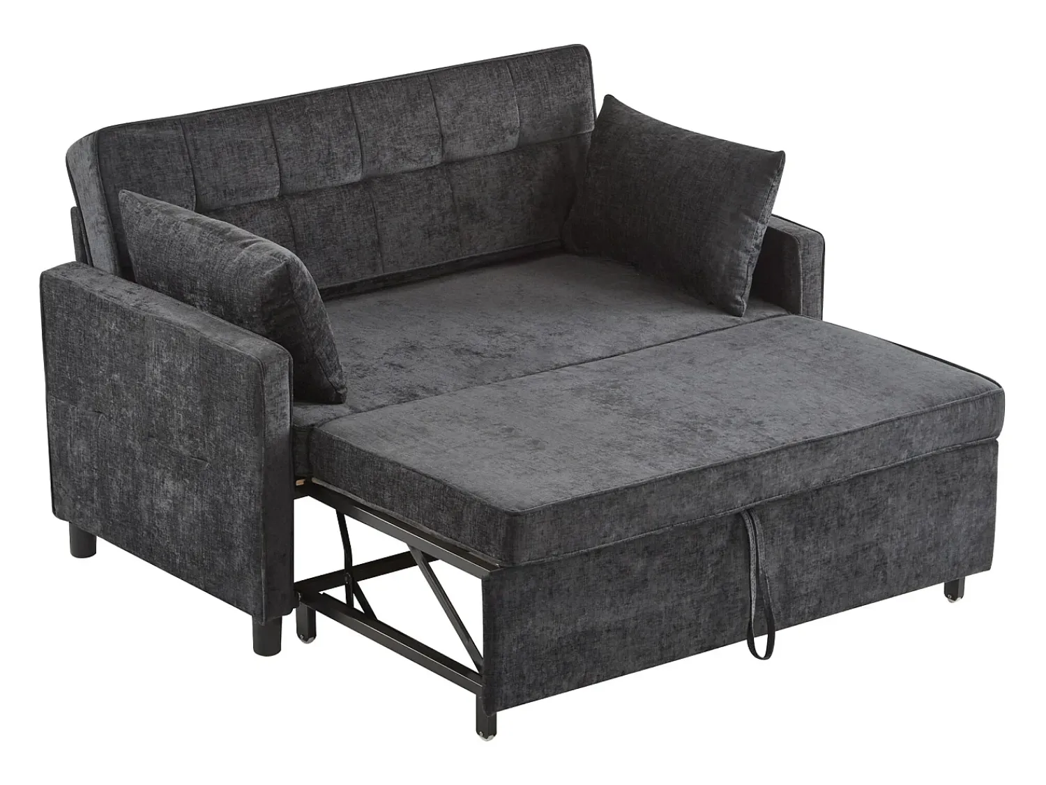 Sofá|Merax Sofá-cama de 2 lugares, sofá-cama dobrável em tecido chenille - 142 x 79/174 x 85 cm - com função sleep e encosto ajustável - Preto