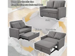 Hot Merax Sofá-cama de 2 lugares, sofá-cama dobrável em tecido de linho - 127 x 75/180 x 94 cm - com função dormir e encosto ajustável - Cinza Cinzento