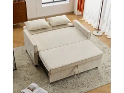 Sofá|Merax Sofá-cama de 2 lugares, sofá-cama dobrável em tecido chenille - 142 x 79/174 x 85 cm - com função sleep e encosto ajustável - Bege