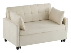 Sofá|Merax Sofá-cama de 2 lugares, sofá-cama dobrável em tecido chenille - 142 x 79/174 x 85 cm - com função sleep e encosto ajustável - Bege