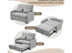 Merax Sofá-cama de 2 lugares, sofá-cama dobrável em tecido de linho - 127 x 75 x 94 cm - com função dormir - Cinza^ Sofá