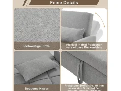 Merax Sofá-cama de 2 lugares, sofá-cama dobrável em tecido de linho - 127 x 75 x 94 cm - com função dormir - Cinza^ Sofá