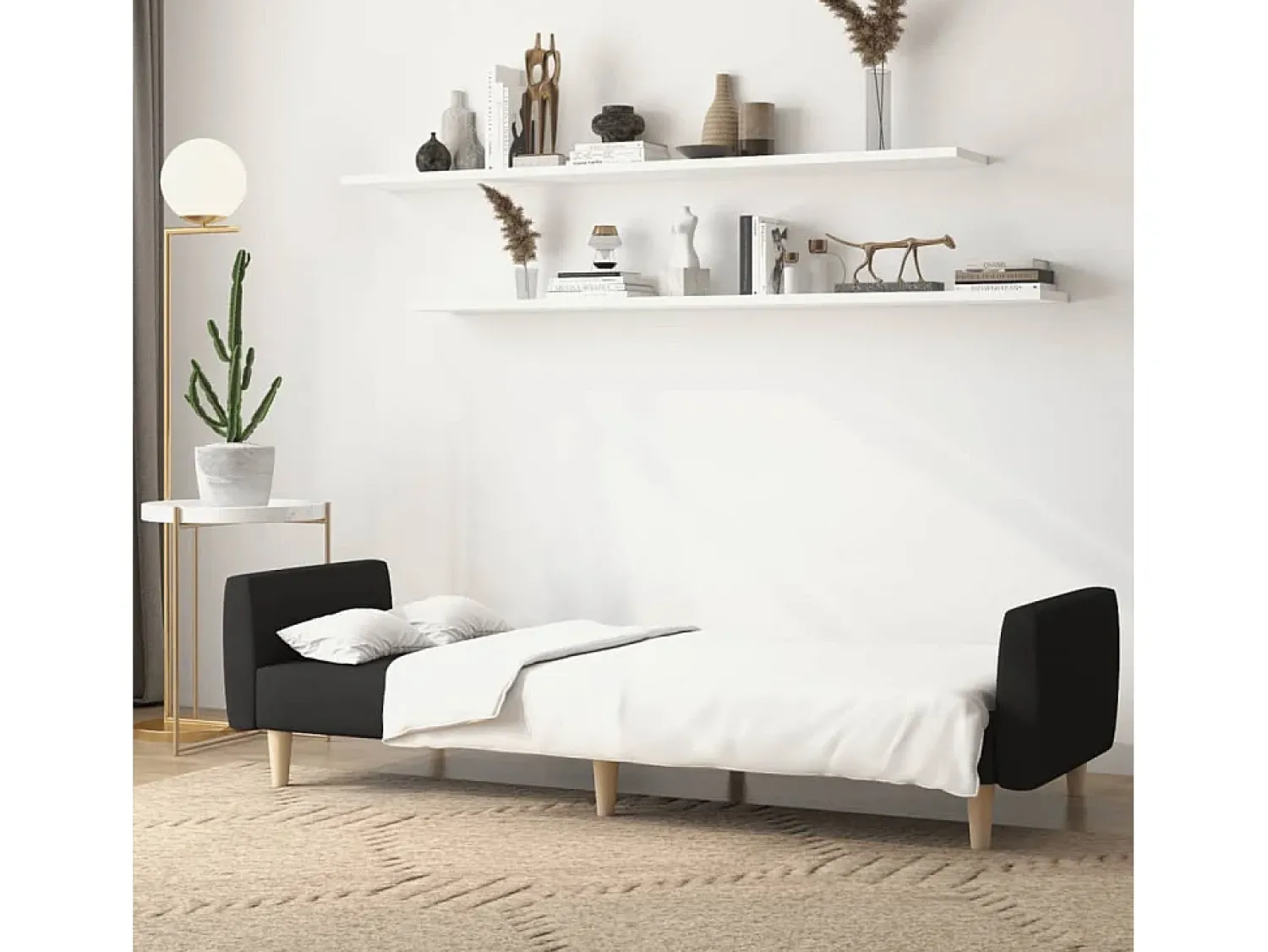 Hot Sofá-cama de 2 lugares tecido PT951664 Preto