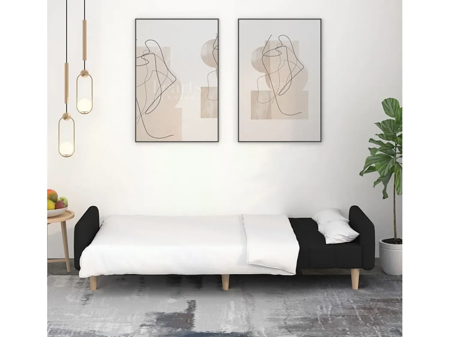 Sofá| Sofá-cama de 2 lugares tecido PT786478 Preto